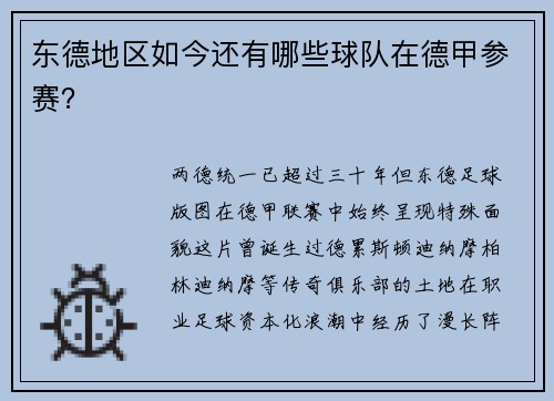 东德地区如今还有哪些球队在德甲参赛？